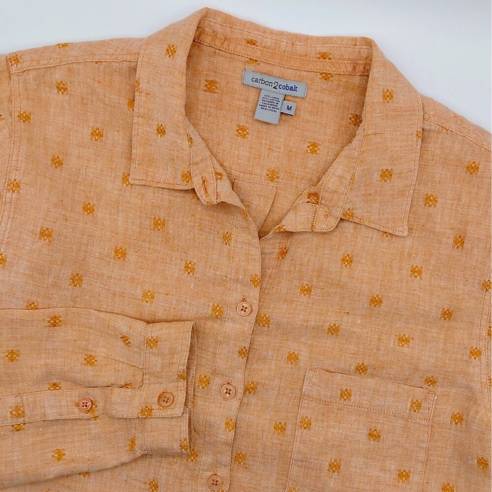 Carbon2Cobalt Linen Blend Button Up Shirt Women's Medium Peach Geometric Print - Picture 1 of 6